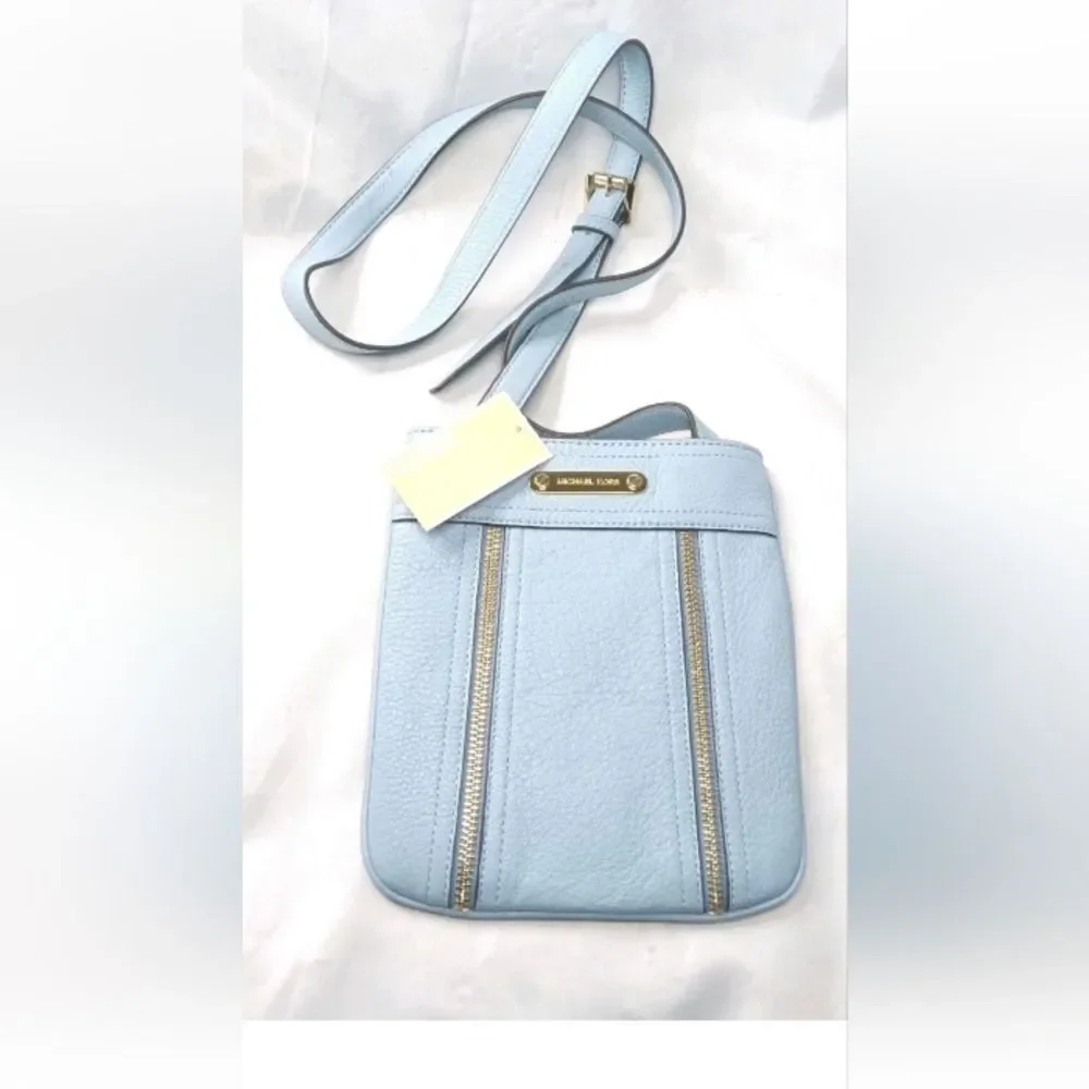 Michael Kors Moxley Crossbody Bag Pale Blue Leather Shoulder Bag Retail $148